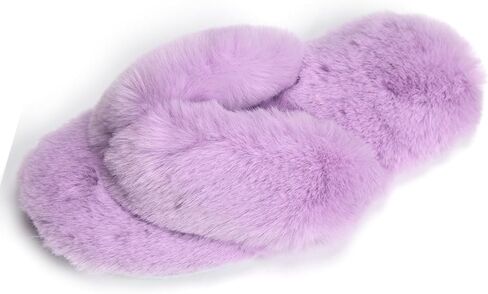 Roxoni Fuzzy House Slippers for Women Comfortable Furry Spa Thongs Cozy Slip On Flip Flops Soft Insole & Rubber Outsole in Saudi Arabia