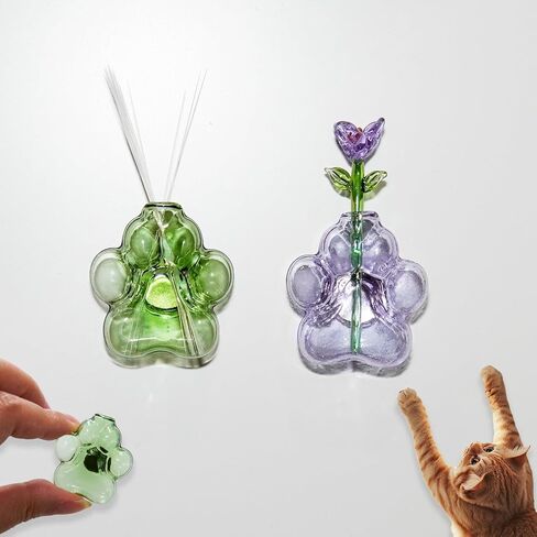 Nuvretk 2PCS Cat Whisker Holder – Mini Fridge Magnet Vases with Glass Paw Design for Keepsake, Pet Hair, or Flower Display (Blue & Gray) in Saudi Arabia
