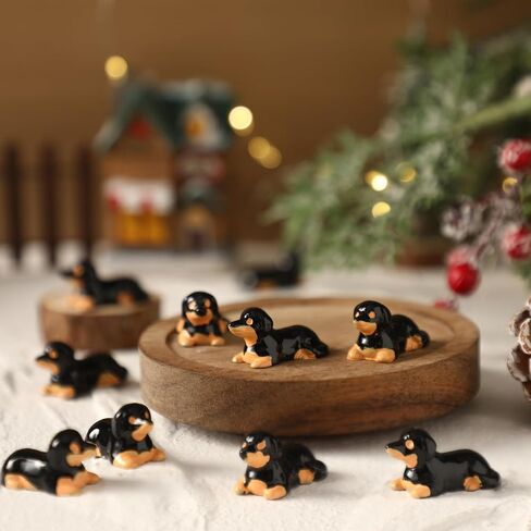 Leinuosen 50pcs Mini Dachshund Figurines Christmas Dollhouse Ornaments Little Puppy Figures Tiny Resin Dachshunds Miniature Model Bulk Micro DIY Crafts for Garden Potted Plant Party Gift(Brown) in Saudi Arabia