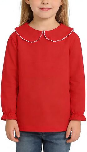 1-6Y Baby Ruffle Blouse Toddler Girl Peter Pan Lace Collar T-Shirts Kids Solid Color Long Sleeve Tee Girls Casual Top in Saudi Arabia