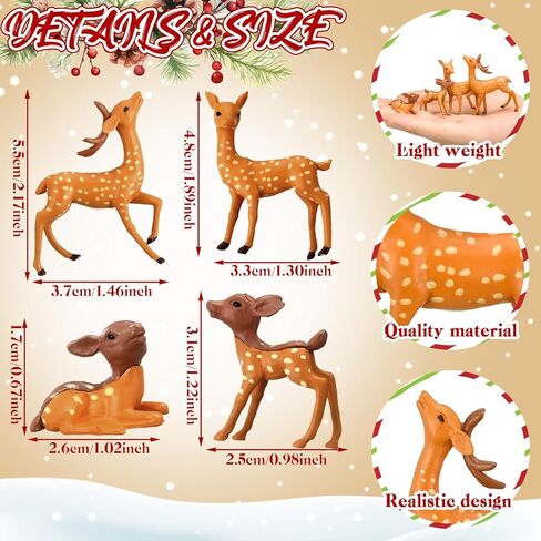 24 قطعة من تماثيل الغزلان المصغرة من Soulchen، تماثيل حيوانات الغابة، مجموعة مخلوقات الغابة المصغرة، مجموعة أغطية كعكة غزال سيكا، مستلزمات حفلات الحيوانات لتزيين الكيك بالمناظر الطبيعية الصغيرة (3 أنماط) in Kuwait