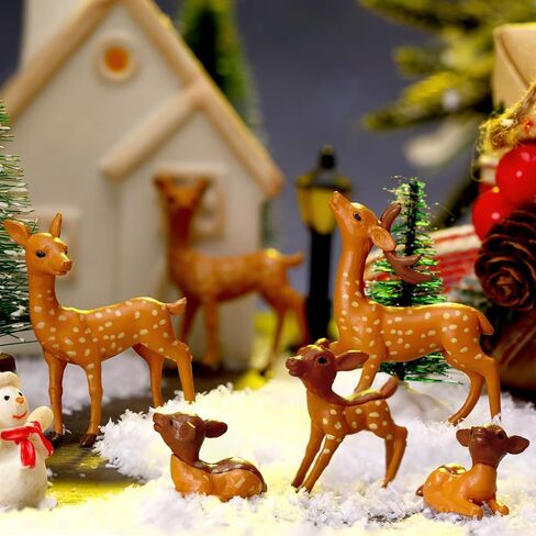 24 قطعة من تماثيل الغزلان المصغرة من Soulchen، تماثيل حيوانات الغابة، مجموعة مخلوقات الغابة المصغرة، مجموعة أغطية كعكة غزال سيكا، مستلزمات حفلات الحيوانات لتزيين الكيك بالمناظر الطبيعية الصغيرة (3 أنماط) in Kuwait