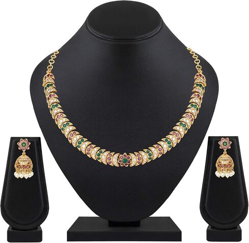 Aheli South Indian Designer Faux Stone Crafted Choker Necklace with Jhumki Earrings Ethnic Wedding Wear Fashion Jewelry Set Gift for Women in Saudi Arabia