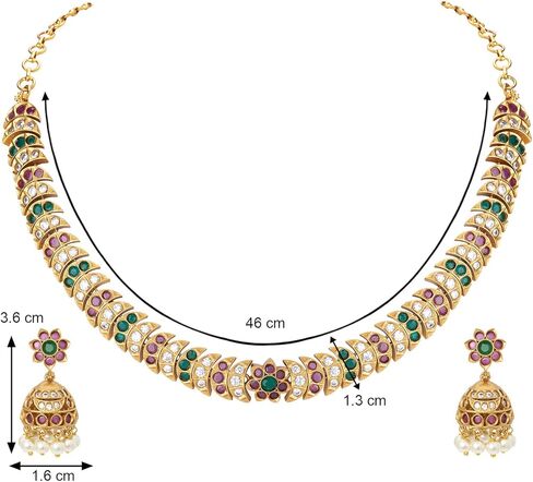Aheli South Indian Designer Faux Stone Crafted Choker Necklace with Jhumki Earrings Ethnic Wedding Wear Fashion Jewelry Set Gift for Women in Saudi Arabia