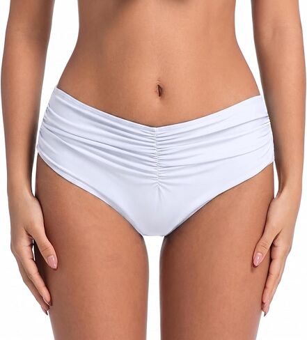 COCOPEAR Mid Rise Bathing Suit Bottoms for Women Ruched Tummy Control Swim Bottoms Full Coverage Bikini Bottoms for Women in Saudi Arabia