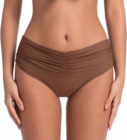 COCOPEAR Mid Rise Bathing Suit Bottoms for Women Ruched Tummy Control Swim Bottoms Full Coverage Bikini Bottoms for Women in Saudi Arabia