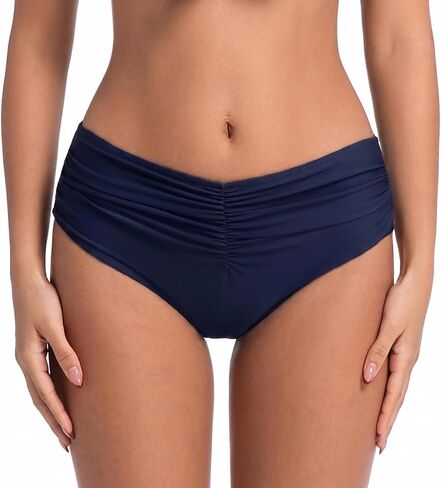 COCOPEAR Mid Rise Bathing Suit Bottoms for Women Ruched Tummy Control Swim Bottoms Full Coverage Bikini Bottoms for Women in Saudi Arabia