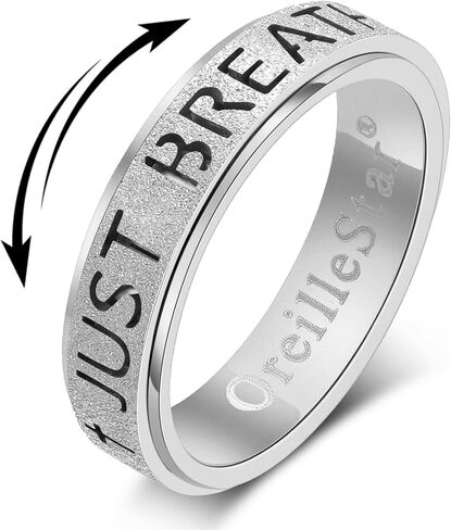 OreilleStar Fidget Anxiety Ring for Women: Just Breathe Spinner Ring Stainless Steel Stress Relief Silver Gold Plated Band Style in Saudi Arabia