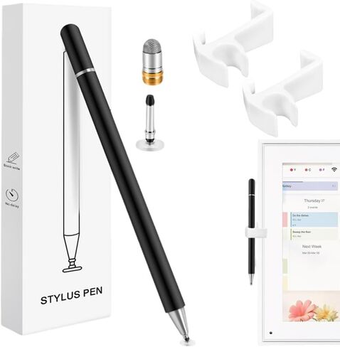 Skylight Calendar Accessories for Skylight 15 inch Calendar – 2-in-1 Stylus Pen with Dual Mesh & Disc Tips, 2 Spare Tips & 1 Spare Clip, Flexible Stylus Holder Mount (White) in Saudi Arabia