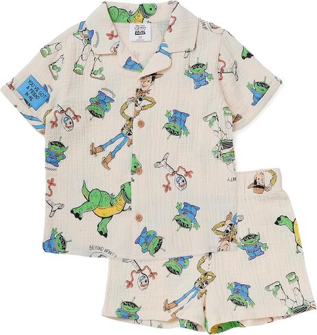 Disney Pixar Toy Story Outfit Boys' 2-Piece Cotton Button-Up Shirt & Short Set Toy Story Clothes for Boys in Saudi Arabia