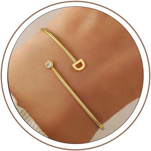 M MOOHAM Easter Gifts for Kids Girls - Gold Initial Bracelets for Women Girls, Non Tarnish 14K Gold Plated Bracelet Letter A-Z Adjustable Bangle Bracelets Dainty Cuff Bracelet Personalized Gifts in Saudi Arabia