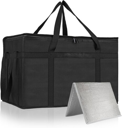 PEASUG XXXL Insulated Bags for Food Delivery with Removable Hard Bottom,Pizza Delivery Bags, Large Capacity Cooler Bag Keep Food Warm for Grocery Shopping and Catering, Foldable, Heavy-Duty (Black) in Saudi Arabia