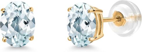 Gem Stone King 14K Yellow Gold Sky Blue Aquamarine Women Stud Earrings 1.44 Cttw Oval 7X5MM in Saudi Arabia