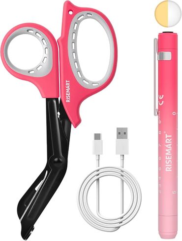 RISEMART Rechargeable Pen Light for Nurses with Trauma Shear, Nurse Scissors and Pen Light Set, 7.5" Medical Scissor and 2 LED Sources Penlight, Nursing Student Essentials (Blue+Blue) in Saudi Arabia