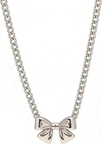 Nojess Gold Necklace for Women 18K Gold Plated Bow Necklace for Women Bow Pendant Choker Cuban Link Chain Charm Necklace Jewelry Gift in Saudi Arabia