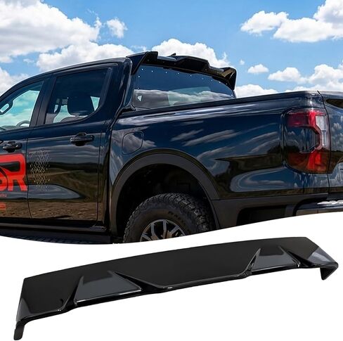 STSEV01 جناح سقف كابينة خلفي مناسب لسيارة Ford Ranger 2024 2025 2026 جميع الأسرّة والكابينة XL/XLT/Raptor/Lariat، ملحقات خارجية للشفاه العلوية باللون الأسود اللامع in Kuwait