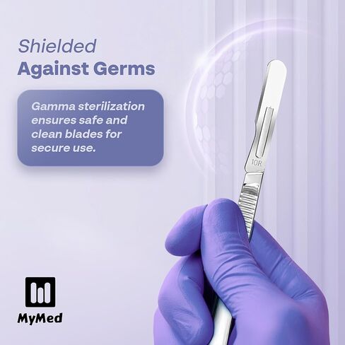 شفرات MyMed المصنوعة من الفولاذ المقاوم للصدأ 10R Dermaplaning 10R، حزمة من 100 شفرة Dermaplaning 10r، حجم 10r شفرات مشرط، شفرات Dermablade Dermaplane 10r ملفوفة بشكل فردي للاستعمال مرة واحدة in Kuwait