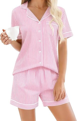 SWOMOG Women Plaid Pajama Set 100% Cotton 2 Piece Pjs Set Short Sleeve Gingham Shirts with Shorts Button Down Cute Loungewear in Saudi Arabia