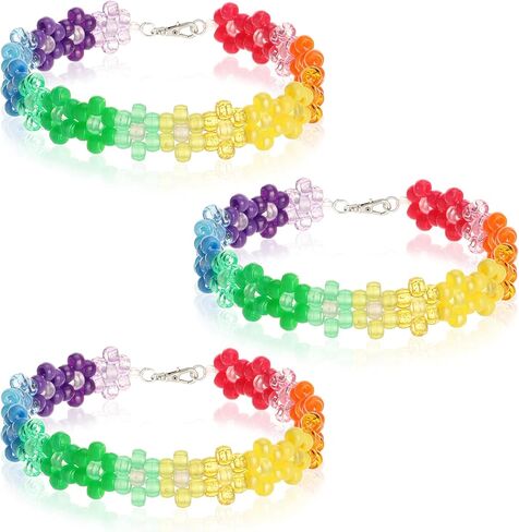 3/6 PCS Colorful Flower Beaded Choker Rave Kandi Necklace Glow In The Dark Y2K Necklace Plastic Rainbow Daisy Choker with Lobster Clasp EDM Party Favor for Women Girls Music Festival Costume Party in Saudi Arabia