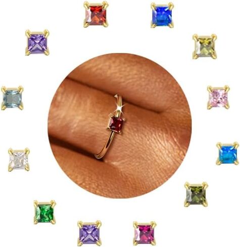 CANDYFANCY Birthstone Rings for Women Stackable Ring Dainty Gold Plated Square CZ Emerald Green Gemstone Ring for Mom Engagement Wedding Promise Rings Jewelry Gift For Birthday Anniversary Jewelry in Saudi Arabia