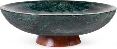 Decorative Marble Bowl White - Handcrafted Natural Stone on Acacia Wood Pedestal - Versatile 10" Catch‑All Centrepiece for Home Decor - Entryway, Dining Table, Kitchen Fruit Bowl, Key Holder in Saudi Arabia
