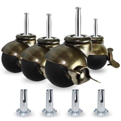 MySit Ball Caster Wheels 2 Inch Brass Vintage Antique Heavy Duty TPR Casters with Grip Neck for Furniture Legs, Cabinet, Sofa 4 Pack in Saudi Arabia