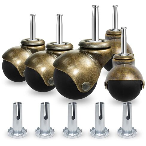 MySit Ball Caster Wheels 2 Inch Brass Vintage Antique Heavy Duty TPR Casters with Grip Neck for Furniture Legs, Cabinet, Sofa 4 Pack in Saudi Arabia