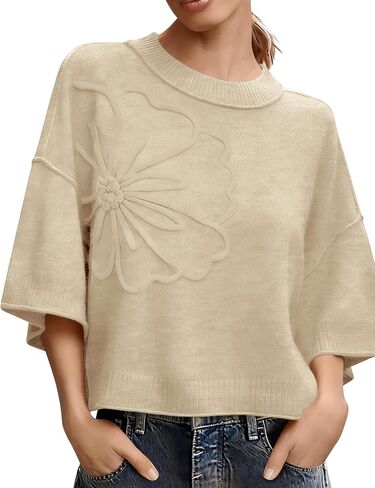 Women's Short Sleeve Sweaters Crew Neck 3D Flower Loose Fit 2026 Spring Summer Lightweight Casual Knit Tops in Saudi Arabia