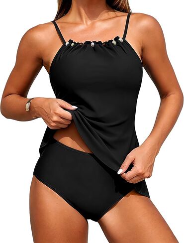 XUNYU ملابس السباحة النسائية Tankini 2 قطعة التغطية الكاملة ثوب السباحة عالية الرقبة Tankinis أعلى عالية الخصر البطن التحكم السباحة اللباس in Saudi Arabia