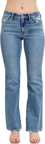 Judy Blue Women's Mid-Rise Vintage Wash Destroyed Hem Bootcut Jeans in Saudi Arabia