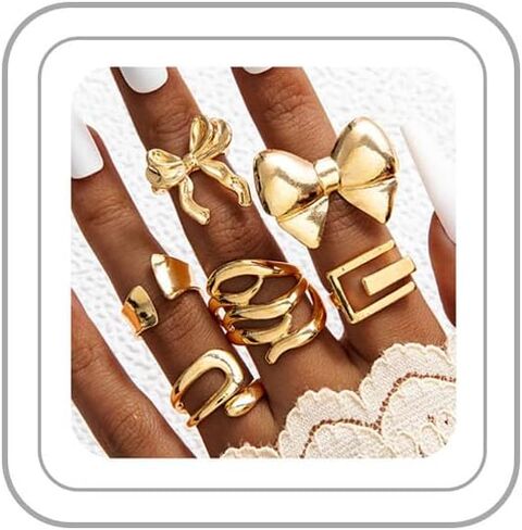 Gold Chunky Rings for Women Stackable Knuckle Ring Set Open Adjustable Statement Ring Set Gold Jewelry Gift for Women in Saudi Arabia