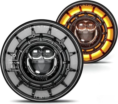 AUDEXEN 7-Inch LED Headlights for Jeep JK Wrangler - DOT/SAE Approved Hi/Lo Beam Projector Headlamps w/Halo Ring Start in Circular Mode Amber Turn Signal - Replacement for Jeep JK JKU Models 1997-2018 in Saudi Arabia