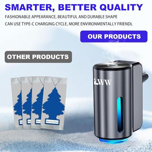 معطر هواء السيارة الذكية LWW، 3 مستويات كثافة، ناشر رائحة قابل لإعادة الشحن، 3 زجاجات عطر × 10 مل، قابلة للتعديل، رائحة سوداء قوية (نكهة هادئة + منعشة + نكهة المحيط) in Kuwait