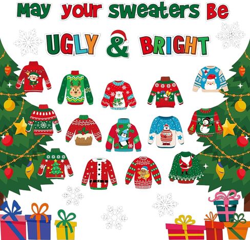Pasimy 40 Pcs Christmas Bulletin Board Decorations Ugly Sweater Cutouts Christmas Tree Snowflake Sweater Classroom Bulletin Board Decor with Glue Points for Kids Students School Classroom Xmas Party in Saudi Arabia