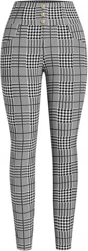 Women's Work Pants Checkered Business Casual Stretch Slim Fit Elastic Waist with Tummy Control Fall Office Dress Pants in Saudi Arabia