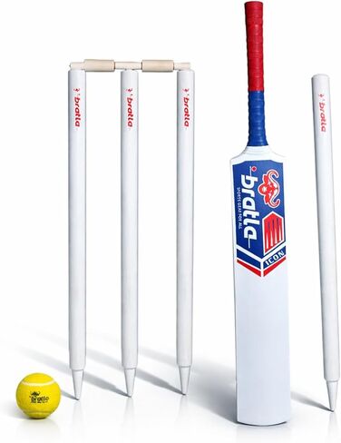 Bratla Complete Wooden Cricket Kit – Training Cricket Set with Bat, Tennis Ball, Stumps, Bail & Carry Bag – Available in Youth and Adult Sizes in Saudi Arabia