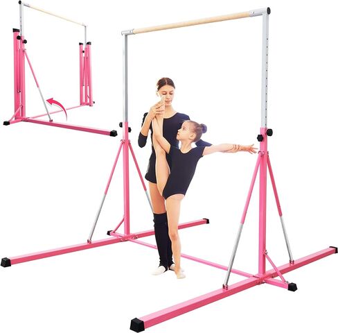 Gymnastics Bar, 5'10" Base length 45" to 71" Adjustable Horizontal Bar for Serious Training, 500 LBS Capacity, Professional Home Gym Equipment with Competition-Grade Beech-covered Fiberglass Bar in Saudi Arabia