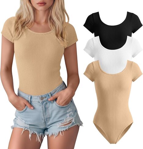 3 Pack Women's Short Sleeve Leotards for Ballet Dance Cotton Crew Neck Gymnastics Adult Bodysuit Ballerina Leotard in Kuwait