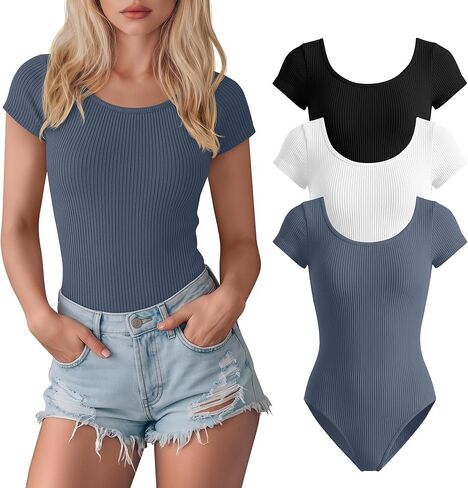 3 Pack Women's Short Sleeve Leotards for Ballet Dance Cotton Crew Neck Gymnastics Adult Bodysuit Ballerina Leotard in Kuwait