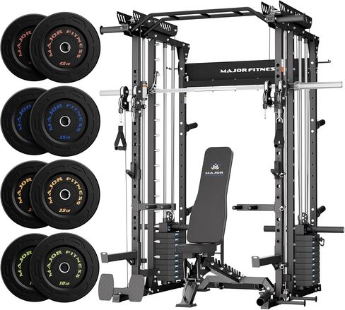 آلة اللياقة البدنية الرئيسية بدون طيار MAX V Smith مع أكوام الأثقال، رف القرفصاء المنزلي الكل في واحد - سعة 2500 رطل، أنظمة السحب المزدوجة LAT وآلة كروس الكابل، آلة تمرين الجسم بالكامل شديدة التحمل in Kuwait