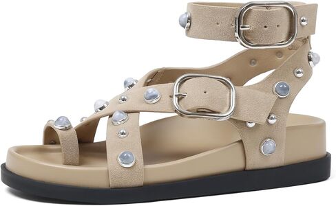 CELNEPHO Flat Sandals for Women Strappy Adjustable Comfortable Casual Open Toe Bohemian Retro Beach Summer Thong Studded Fashion Flip Flops in Saudi Arabia