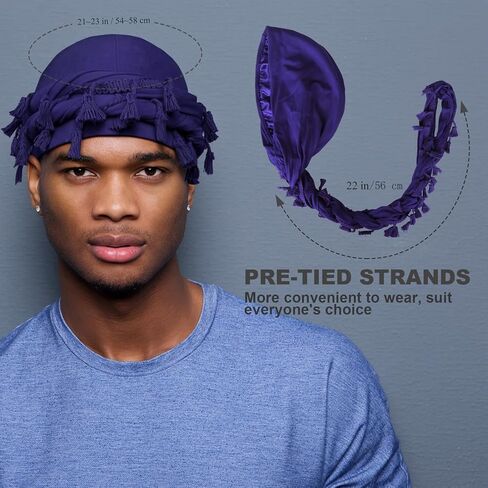 6 Pack Satin Lined Turban for Men, Silky Pre-Tied Head Wraps – Hair Protection Sleep Cap for Waves, Braids in Saudi Arabia
