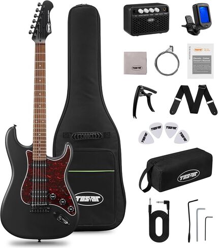 Tostar Electric Guitar Kit for Beginners with Amp SSS Pickup Black Electric Guitars with Gig Bag,Capo,Tremolo,Tuner, Strap, Picks Stratocaster 39" Full Size Heavy Metal 6 String for Gifts in Saudi Arabia