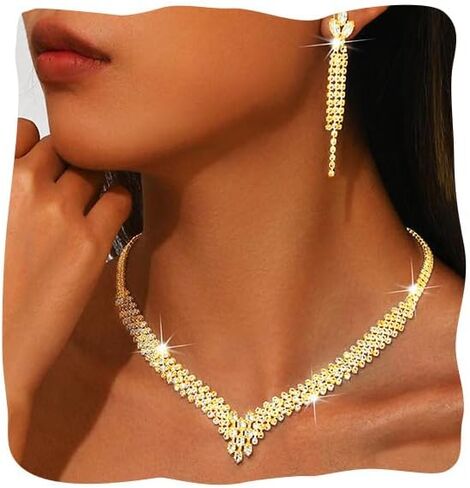 Sixexey Silver Rhinestone Wedding Jewelry Set Silver Prom Necklace Earrings Bridal Jewelry Accessories for Women in Saudi Arabia