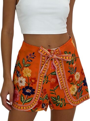 Women's Boho Wrap Skort High Waist Mini Flowy Floral Skirt Shorts for Beach Vacation Summer Festival Outfit in Saudi Arabia