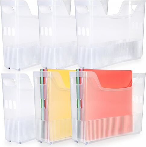 BTSKY 4 Pack Scrapbook Paper Storage Box with Wheels, Plastic Storage Organizer for 12" x 12" Scrapbook Papers, Portable File Organizer with Built-in Handle, Functional Magazine Holder Paper Rack in Saudi Arabia