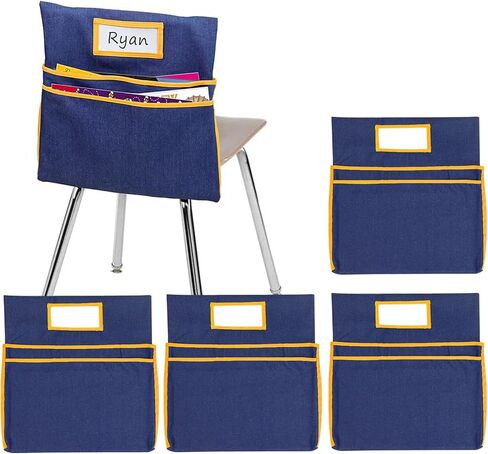 16 قطعة من مخطط جيوب الأصدقاء للكراسي مع جيبين للتخزين عالي التحمل، ظهر كرسي اللوازم المدرسية، منظم تخزين قياسي من الدنيم لكرسي الفصل الدراسي (أصفر) in Kuwait