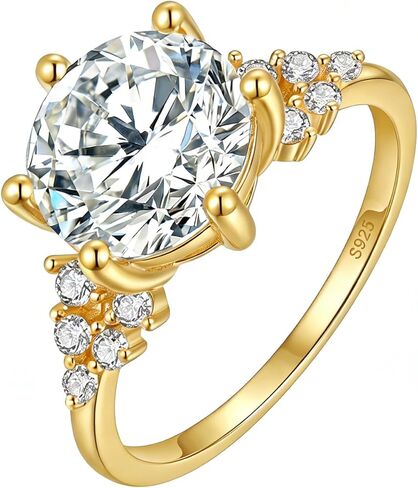 خاتم خطوبة دائري مطلي بالذهب عيار 14 قيراط 925 من الفضة الاسترليني 1 قيراط/2 قيراط/3 قيراط قطع دائري من الزركونيوم خاتم زفاف لوعدها مجوهرات الذكرى السنوية للنساء عاشق الزوجة مقاس 5-9 in Kuwait