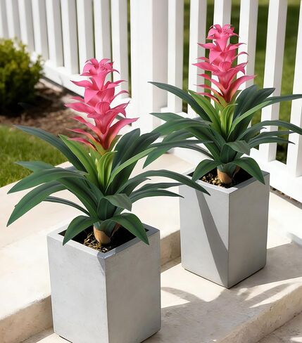 Ivydale Fake Flowers Plants for Outdoors, 2 Pcs 16.93" Bromeliad Artificial Flowers Uv Resistant Realistic Faux Flowers for Outdoor Planters Outside Porch Patio Yard Garden Indoor Decoration(Red) in Saudi Arabia