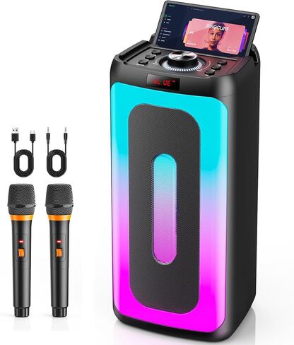 HWWR Karaoke Machine with 2 Wireless Microphones, Portable Bluetooth 5.3 Karaoke Speaker for Adults, PA System Speaker for Gatherings,Home Party,Outdoor,Camping, Support USB/TF Card/AUX in in Saudi Arabia